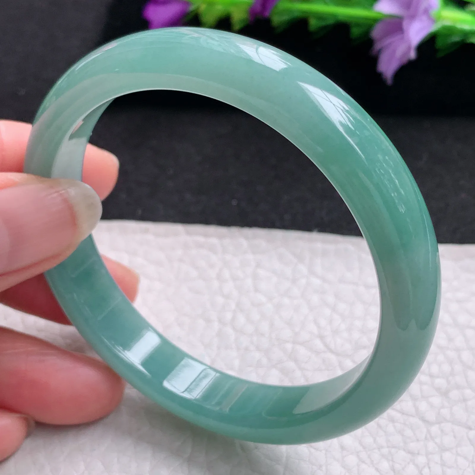 yh实拍57*11.3*7平安镯 天然翡翠冰蓝宽边玉手镯 玉手环