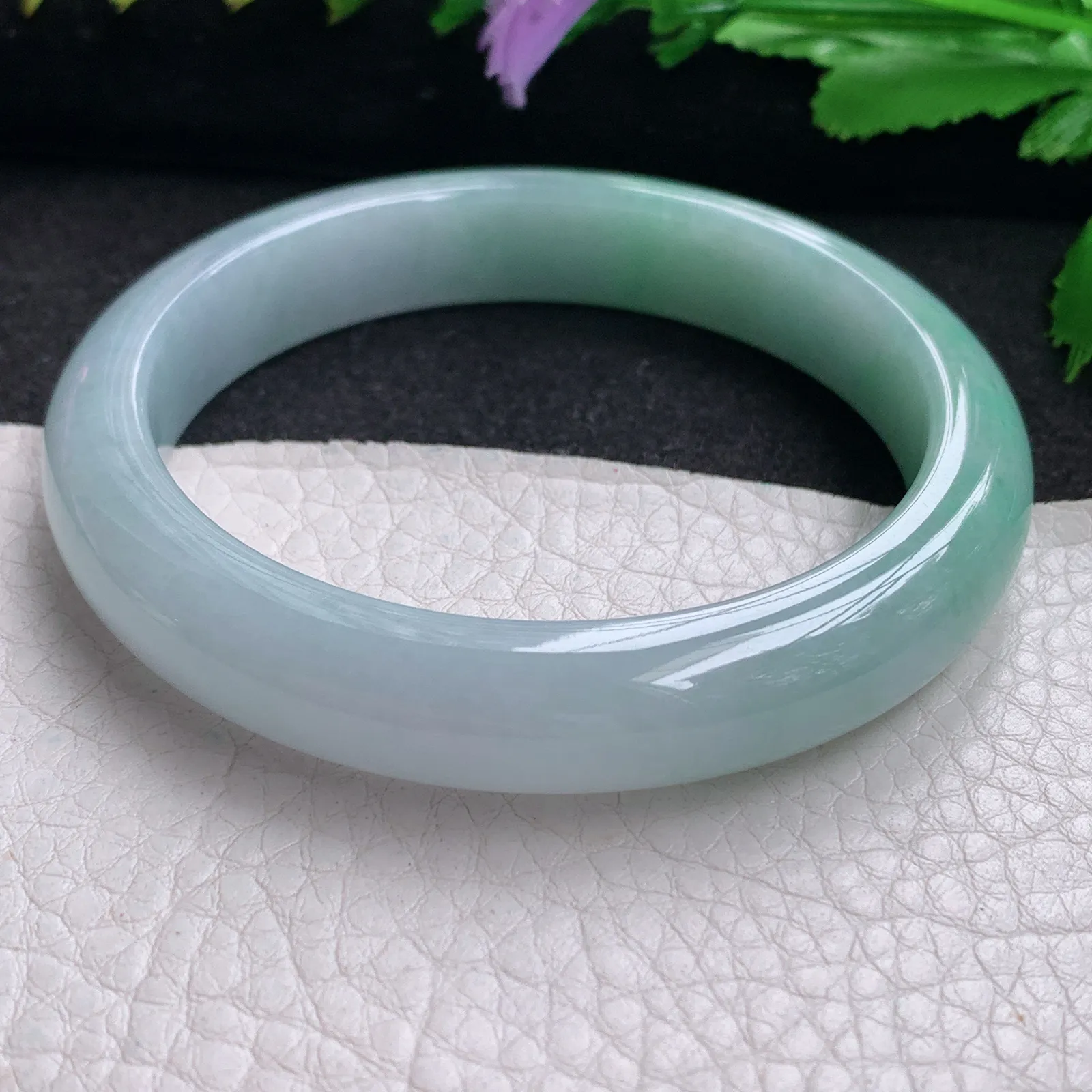 n实拍57*11.5*8.2平安镯 天然缅甸翡翠半山水宽边玉手镯 玉手环