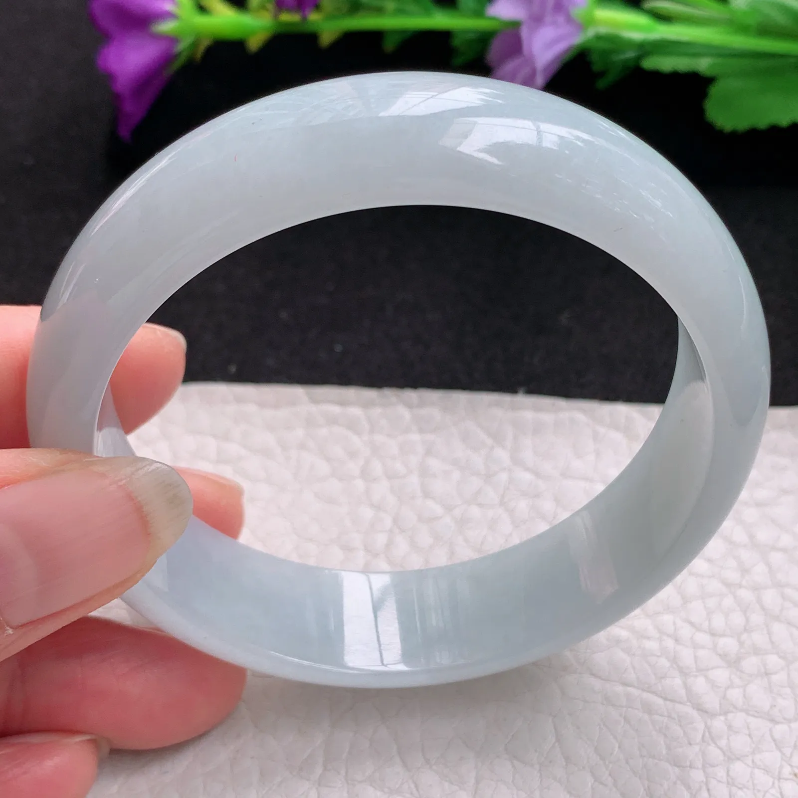 js实拍58*15.5*7轮胎镯 天然缅甸翡翠手镯白净玉手镯 宽版玉手环