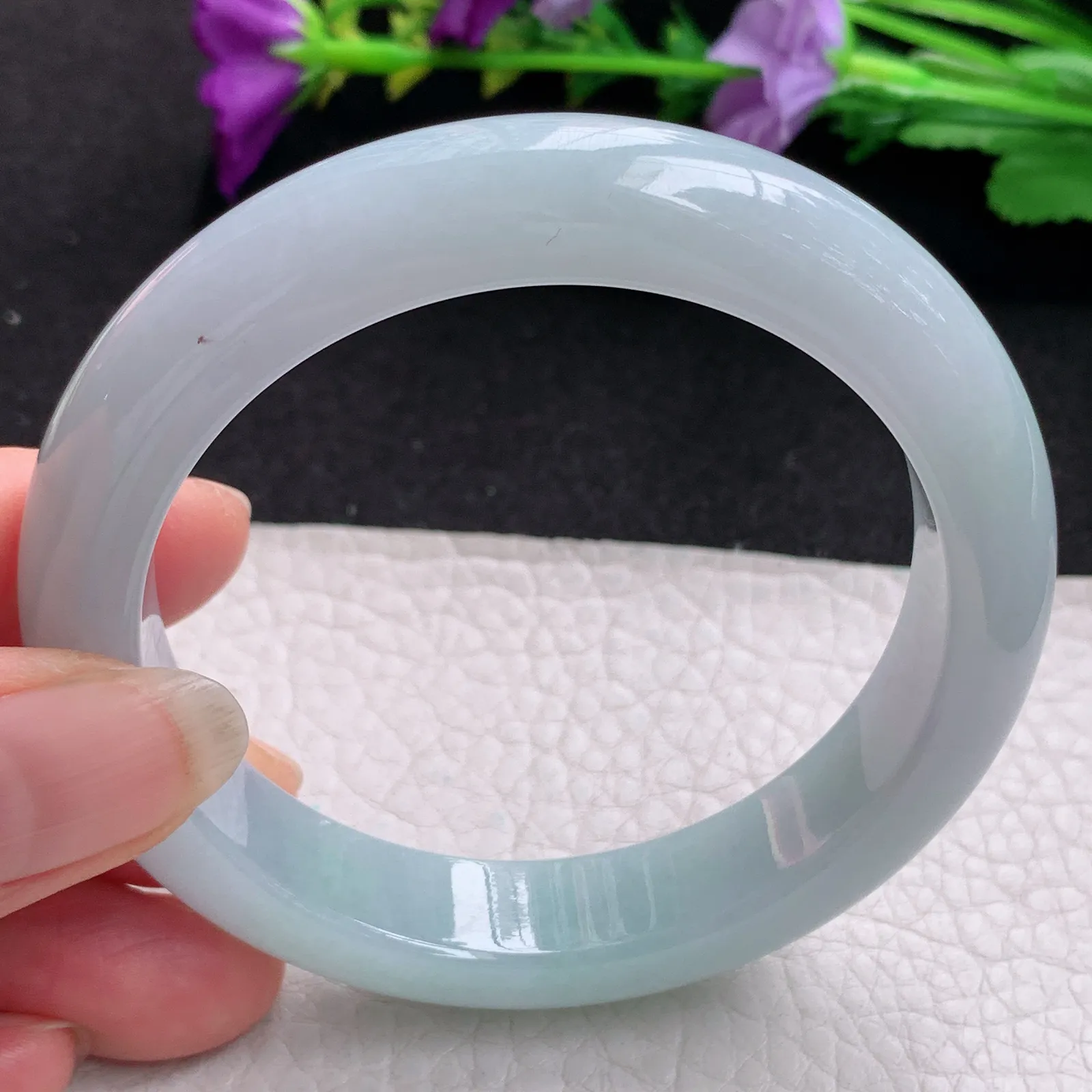 js实拍57*12.6*9平安镯 天然缅甸翡翠水绿玉手镯正圈宽边加厚镯子