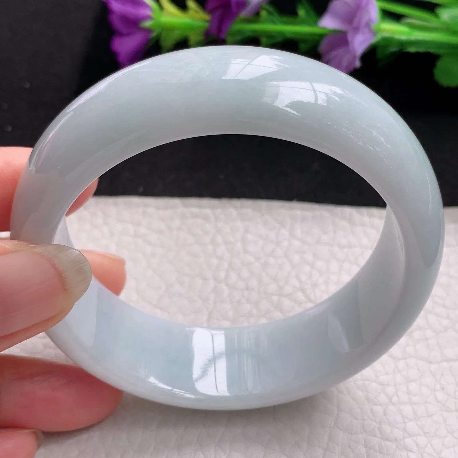 hy稀有宽度59*19.8*8轮胎镯 天然缅甸翡翠白月光宽边玉手镯 玉手环