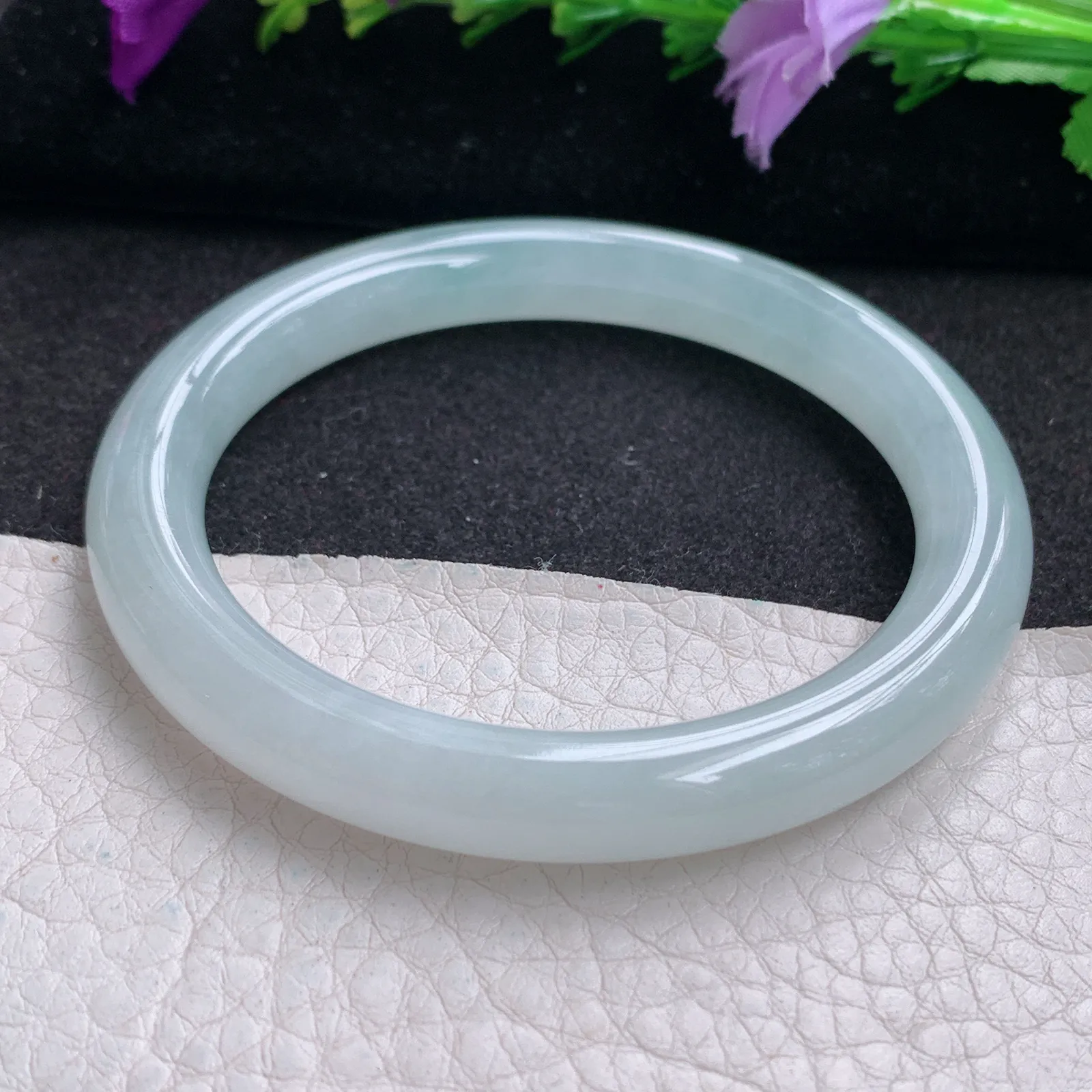 yh小圈口53.3*8.3美人镯 天然缅甸翡翠玉手镯冰纯圆条玉手环