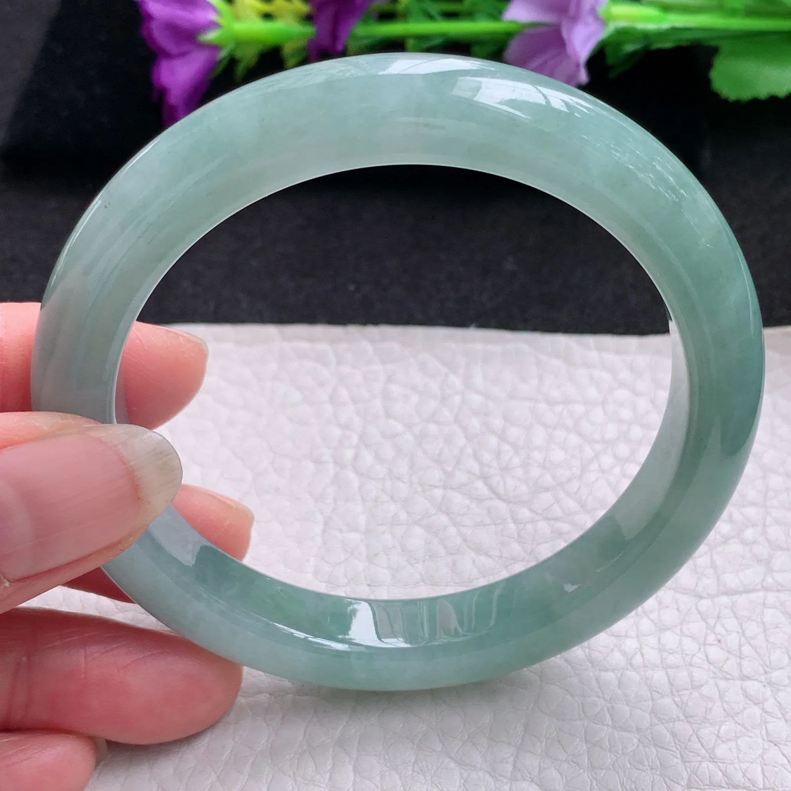 xh实拍58*10.3*8.7平安镯 天然缅甸翡翠冰晴厚装宽边玉手镯 玉手环