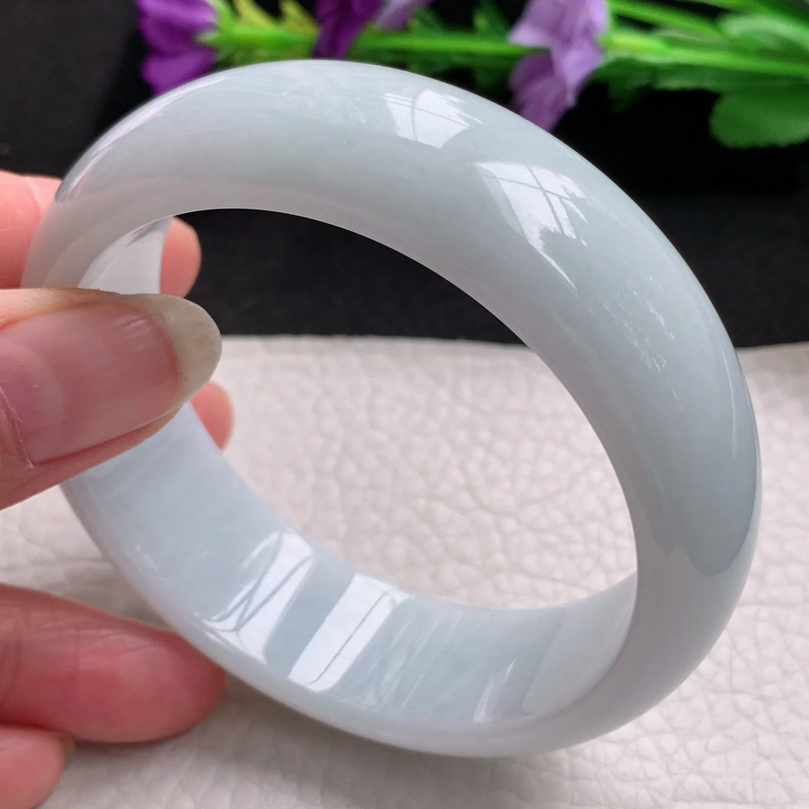 hy稀有宽度59*19.8*8轮胎镯 天然缅甸翡翠白月光宽边玉手镯 玉手环