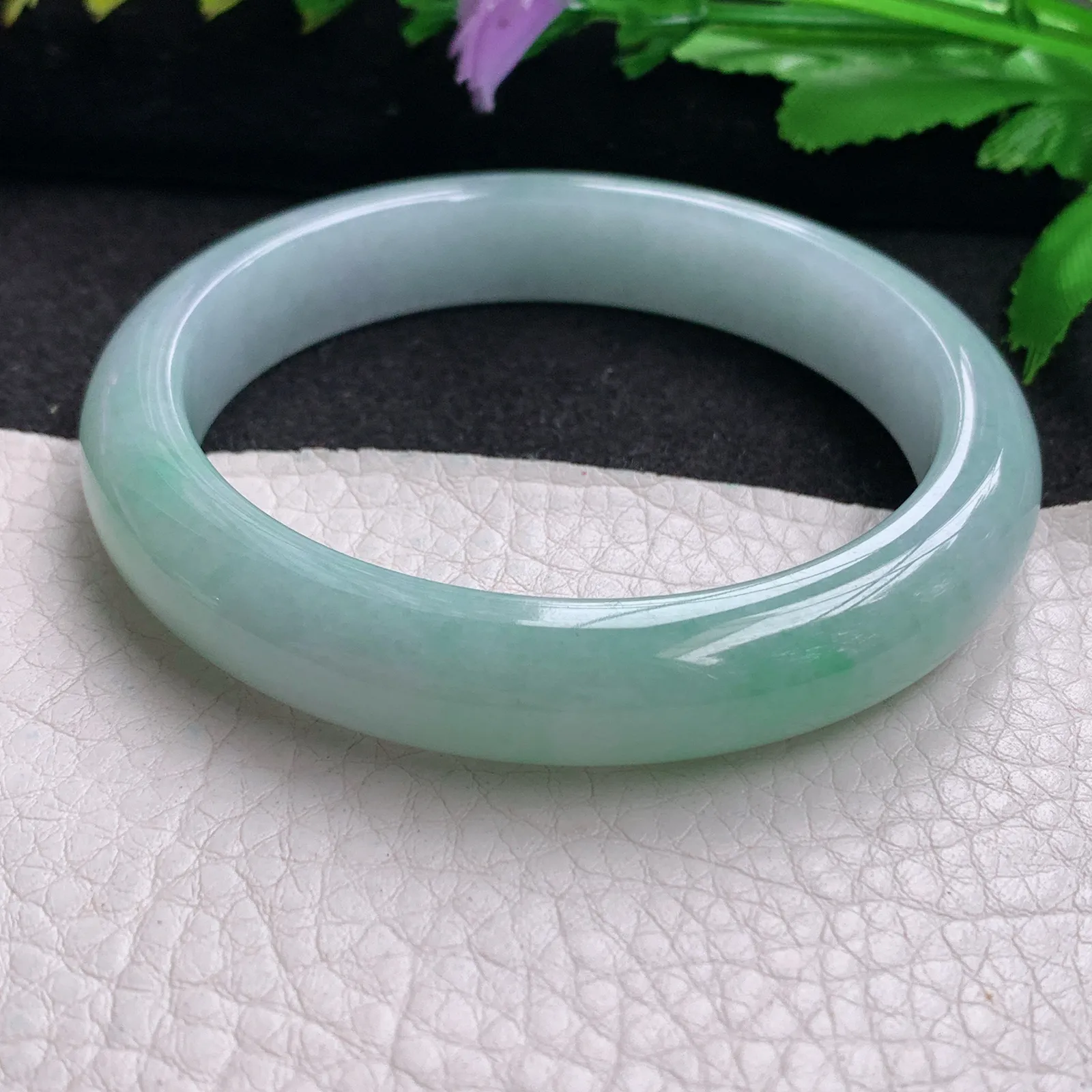 n实拍57*11.5*8.2平安镯 天然缅甸翡翠半山水宽边玉手镯 玉手环