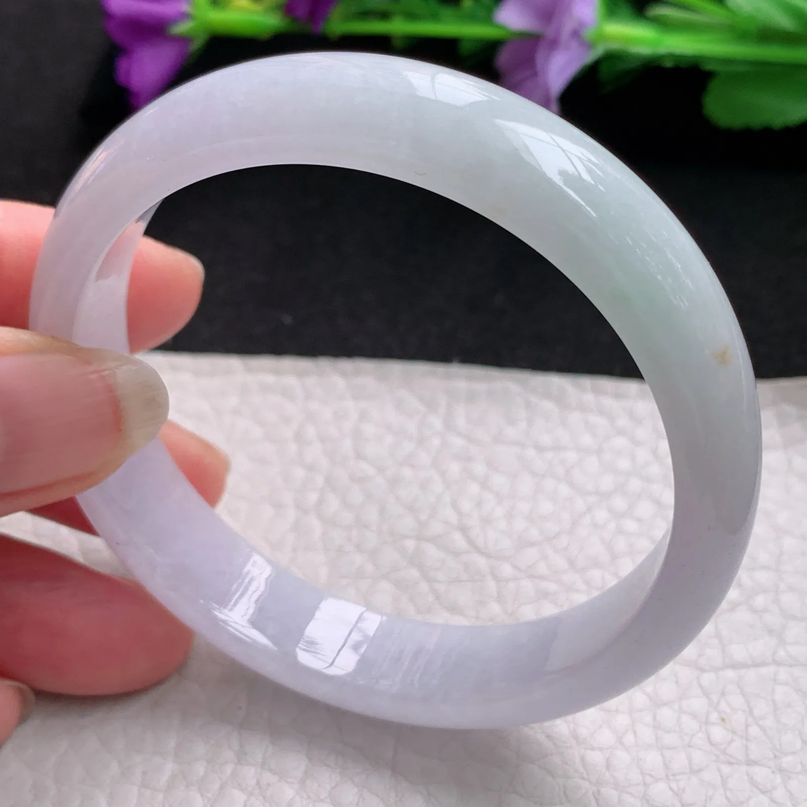 nr实拍57.5*12*7平安镯 天然缅甸翡翠淡紫宽边玉手镯 玉手环