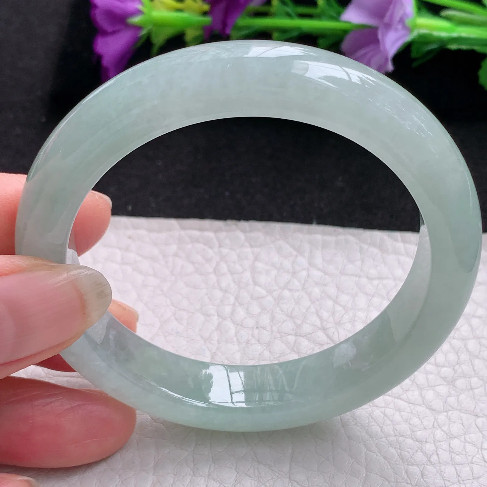 hy实拍54.5*12*8.3平安镯 天然缅甸翡翠冰晴宽边玉手镯 玉手环