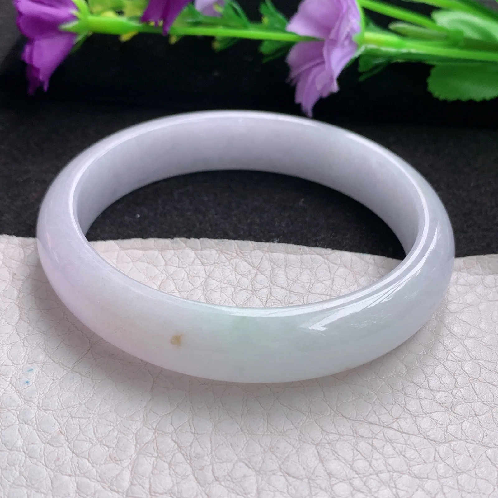 nr实拍57.5*12*7平安镯 天然缅甸翡翠淡紫宽边玉手镯 玉手环