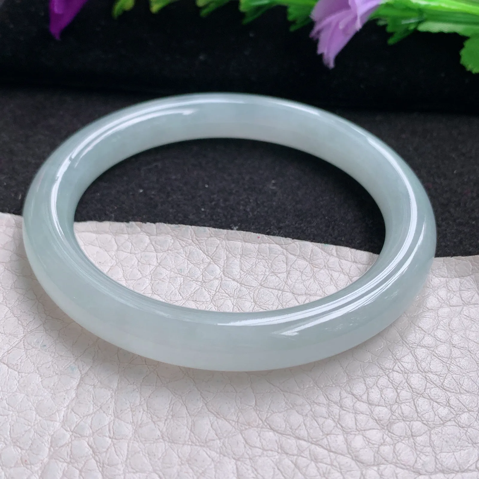 yh小圈口53.3*8.3美人镯 天然缅甸翡翠玉手镯冰纯圆条玉手环