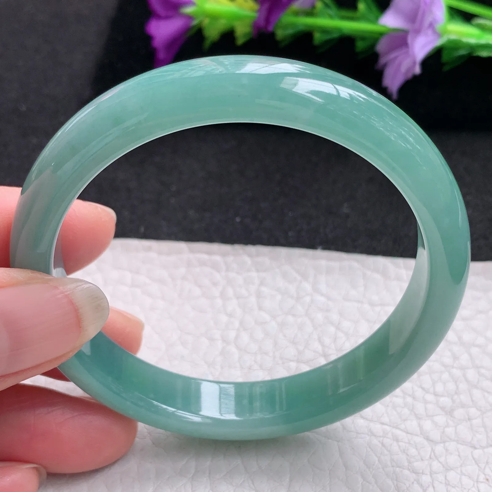 yh实拍57*11.3*7平安镯 天然翡翠冰蓝宽边玉手镯 玉手环