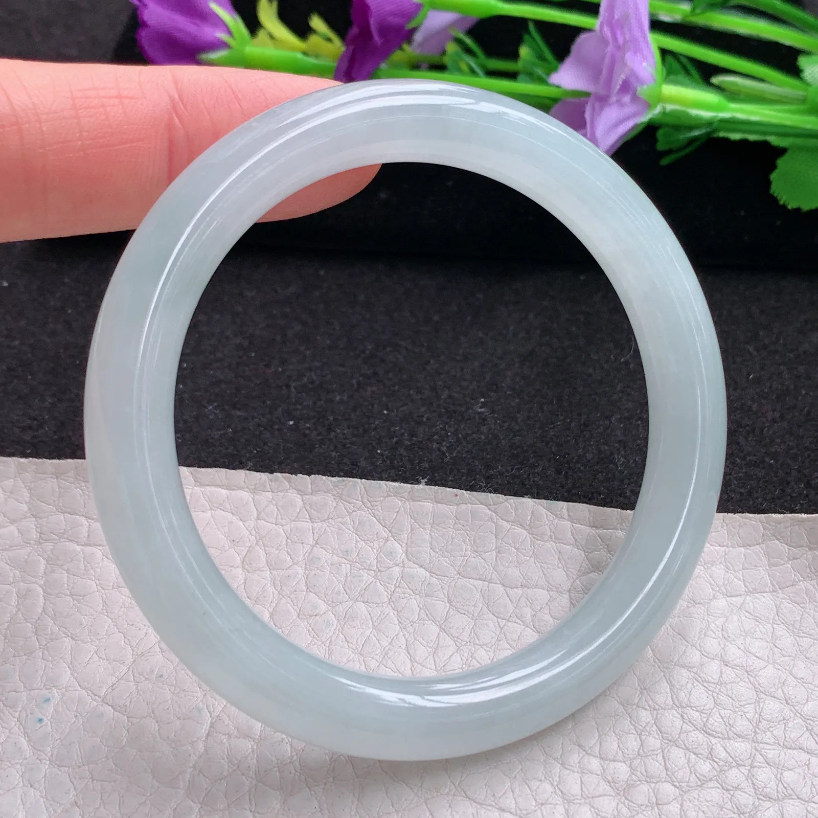 yh小圈口53.3*8.3美人镯 天然缅甸翡翠玉手镯冰纯圆条玉手环