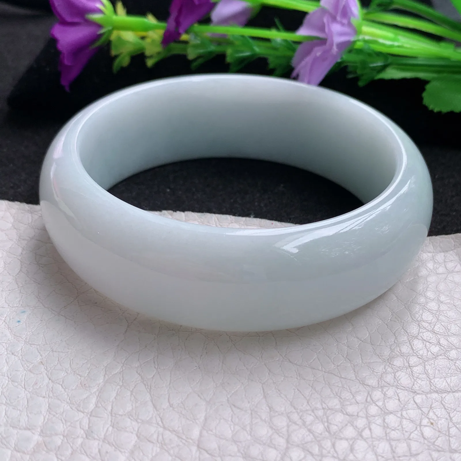 hy稀有宽度59*19.8*8轮胎镯 天然缅甸翡翠白月光宽边玉手镯 玉手环