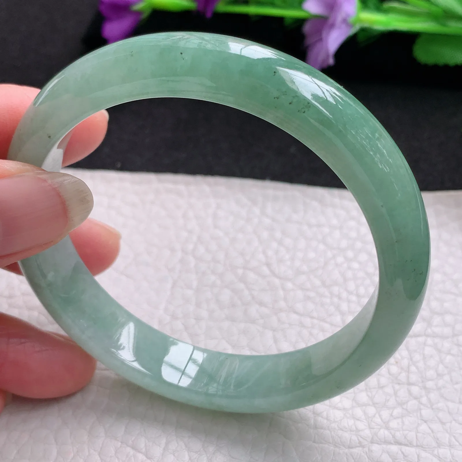 nr大圈口60*12.2*7.6平安镯 天然缅甸翡翠冰润水绿宽边玉手镯 玉手环