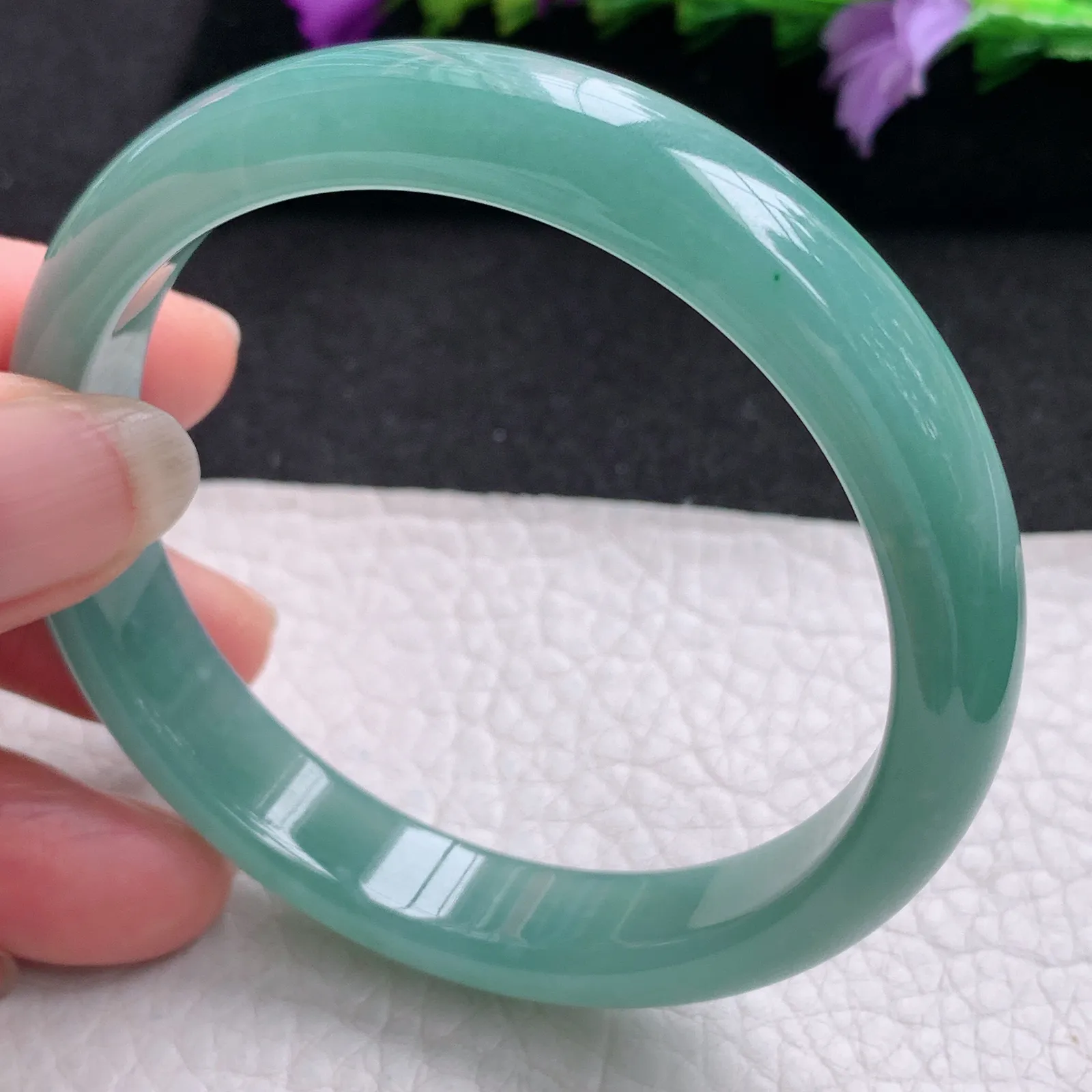 yh实拍57*11.3*7平安镯 天然翡翠冰蓝宽边玉手镯 玉手环