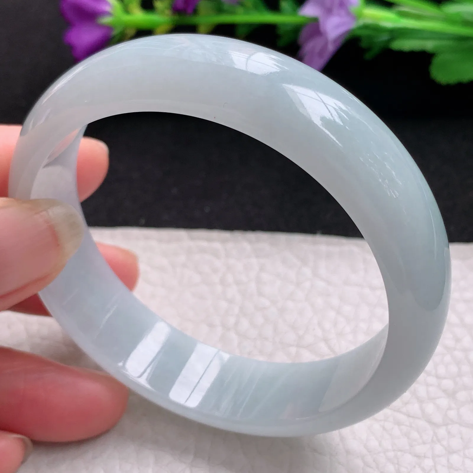 js实拍58*15.5*7轮胎镯 天然缅甸翡翠手镯白净玉手镯 宽版玉手环