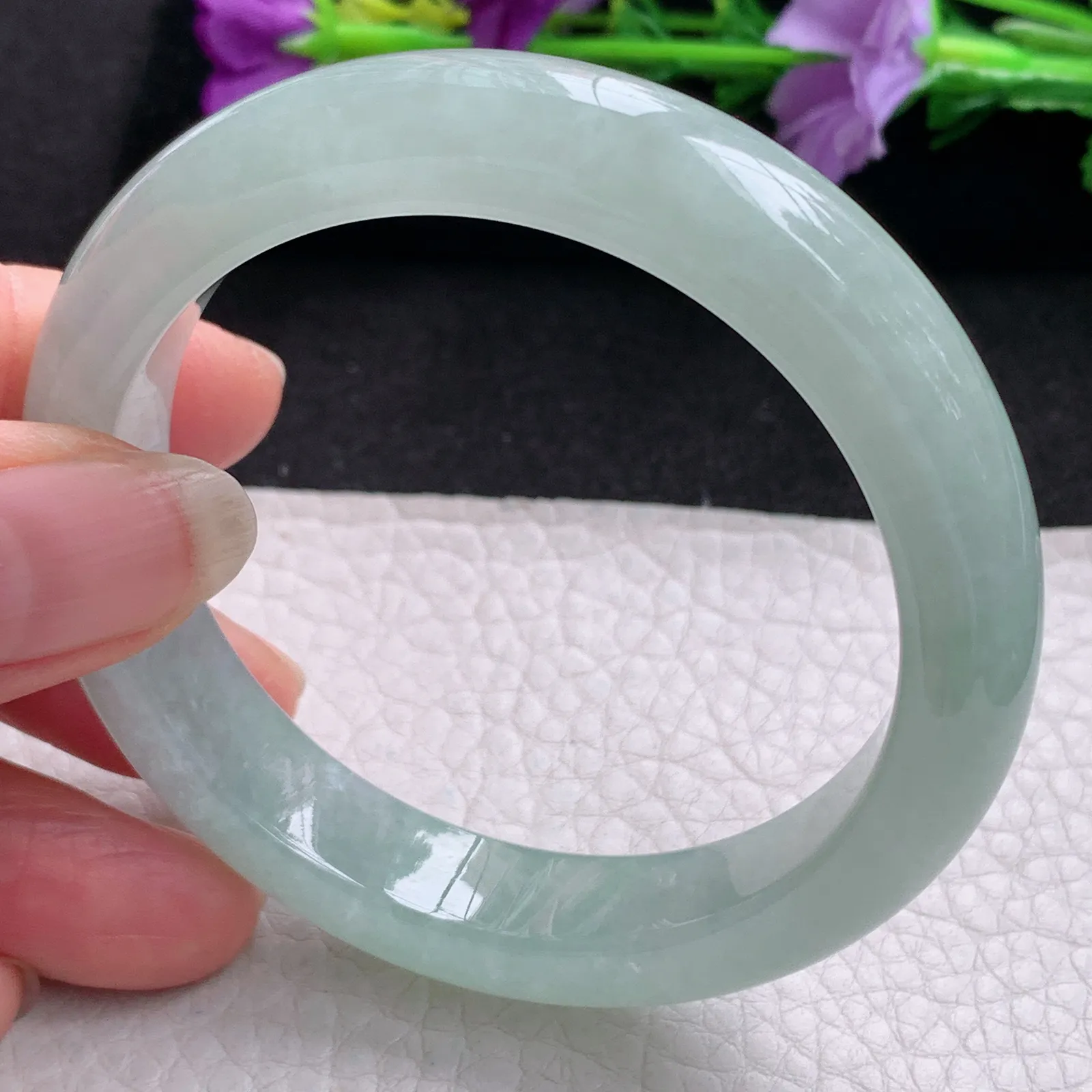 hy实拍54.5*12*8.3平安镯 天然缅甸翡翠冰晴宽边玉手镯 玉手环