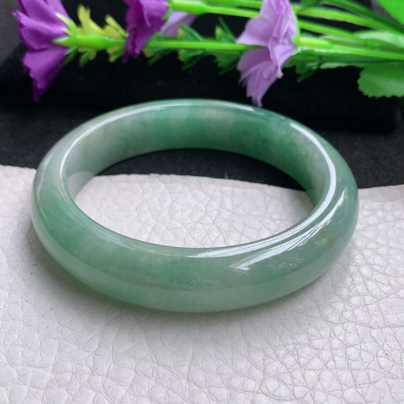 hy实拍54.6*12.8*8平安镯 天然缅甸翡翠飘绿水润宽边玉手镯 玉手环