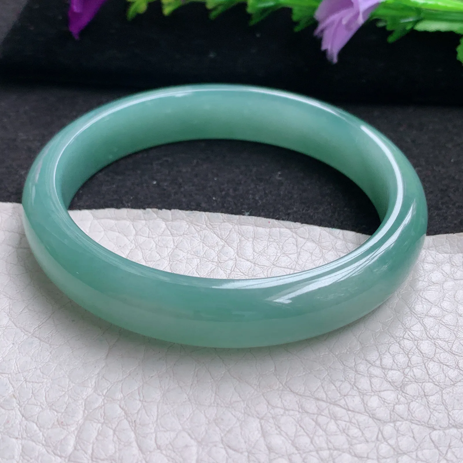 yh实拍57*11.3*7平安镯 天然翡翠冰蓝宽边玉手镯 玉手环