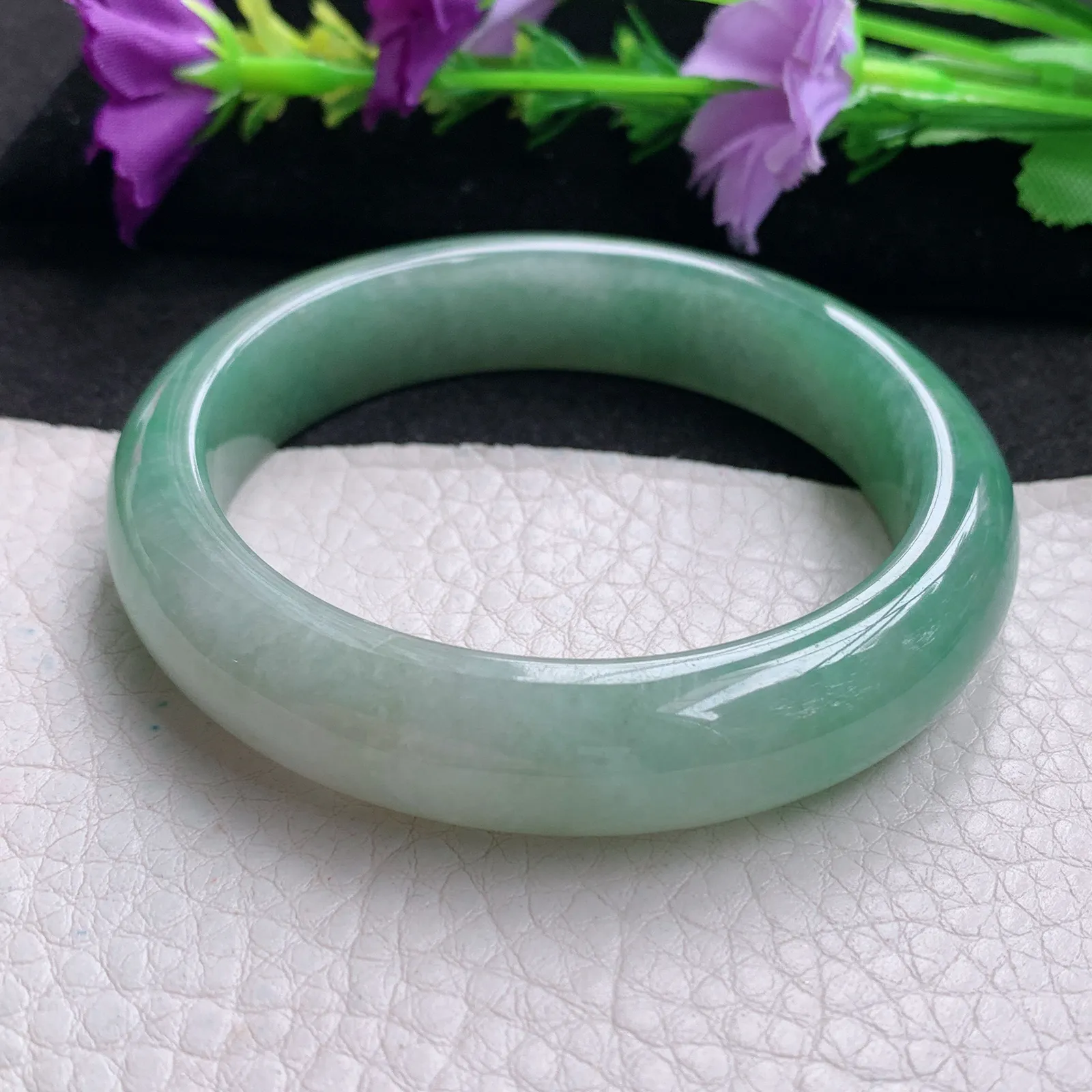 hy实拍54.6*12.8*8平安镯 天然缅甸翡翠飘绿水润宽边玉手镯 玉手环