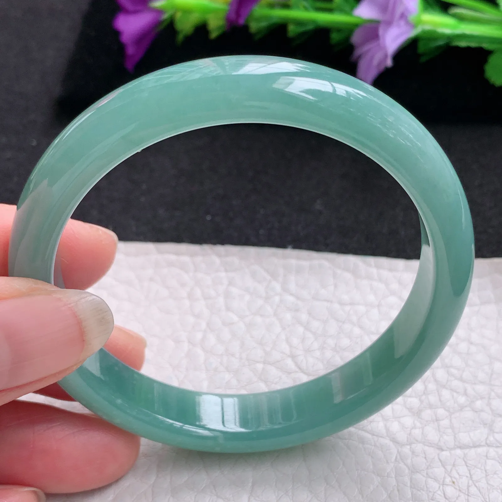 yh实拍57*11.3*7平安镯 天然翡翠冰蓝宽边玉手镯 玉手环