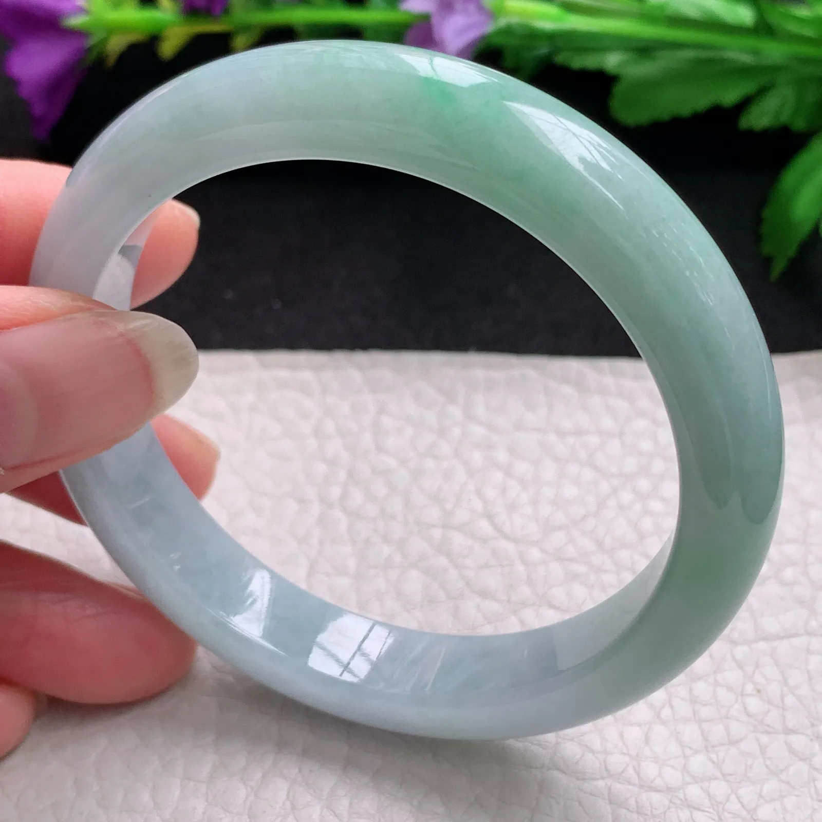 n实拍57*11.5*8.2平安镯 天然缅甸翡翠半山水宽边玉手镯 玉手环