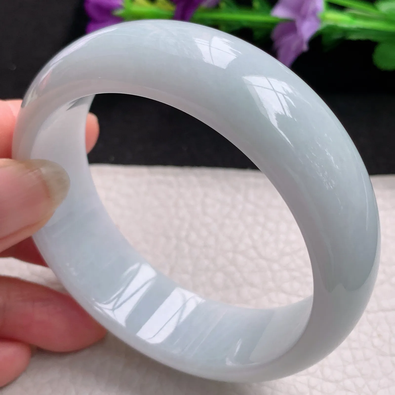 hy稀有宽度59*19.8*8轮胎镯 天然缅甸翡翠白月光宽边玉手镯 玉手环