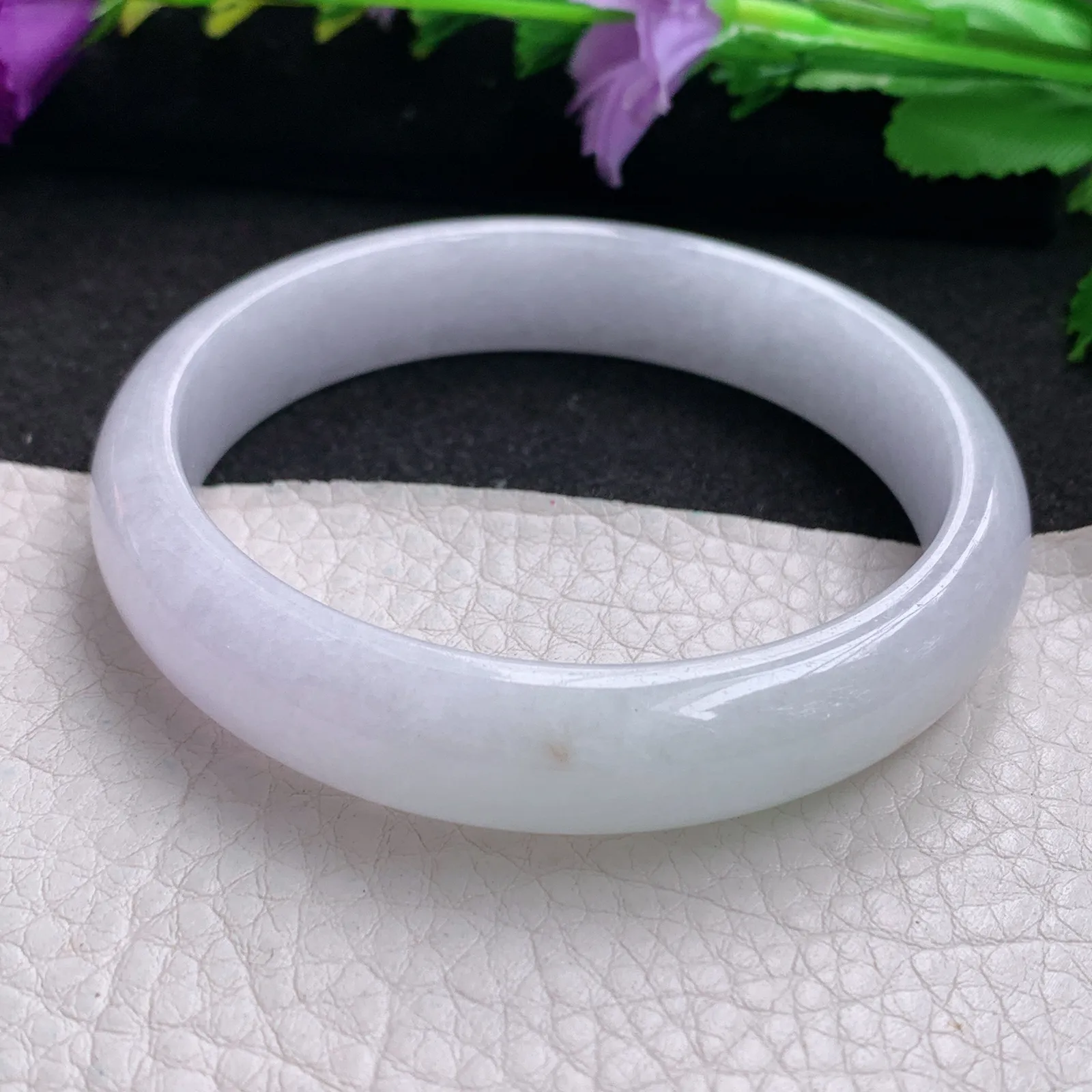 nr实拍57.5*12*7平安镯 天然缅甸翡翠淡紫宽边玉手镯 玉手环