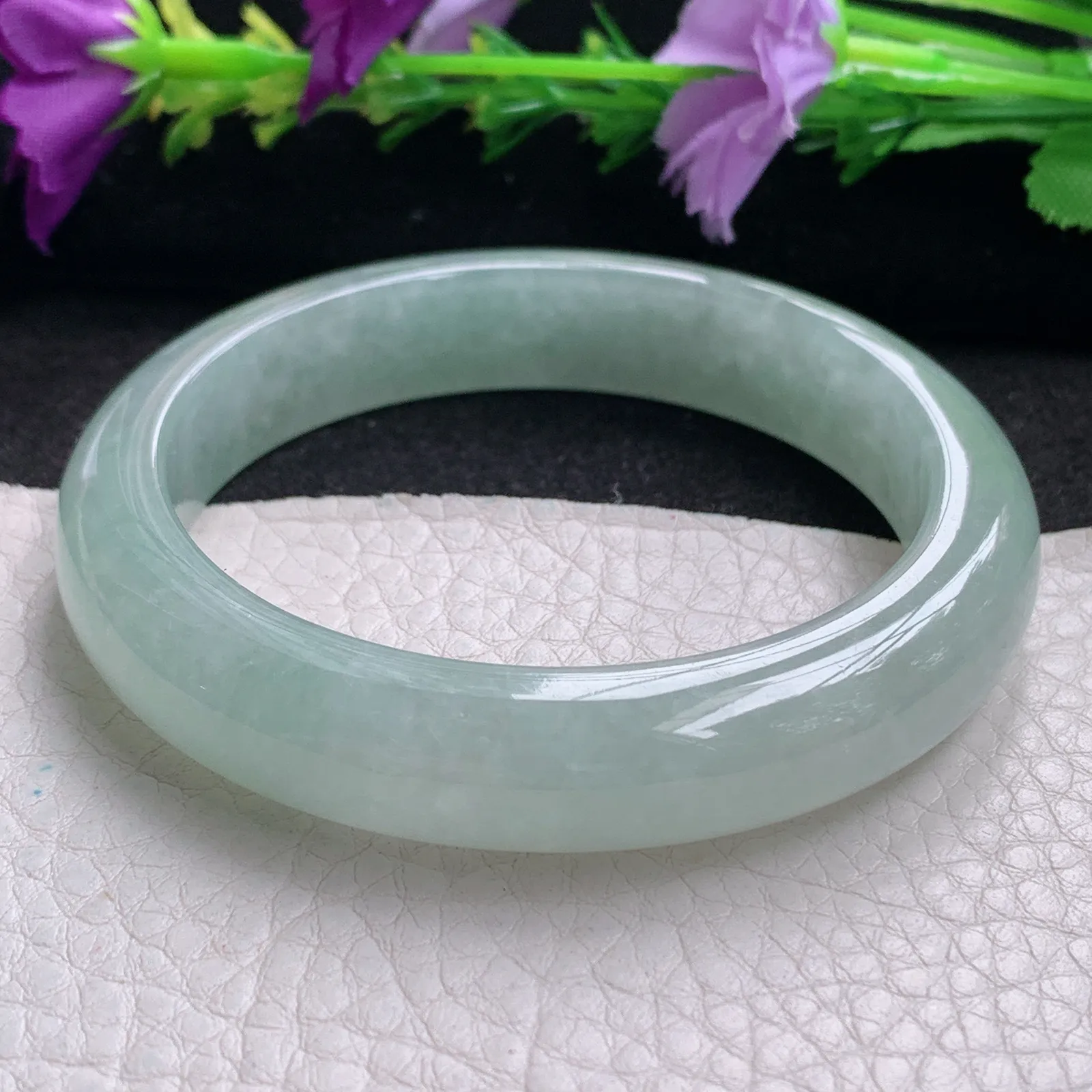 hy实拍54.5*12*8.3平安镯 天然缅甸翡翠冰晴宽边玉手镯 玉手环