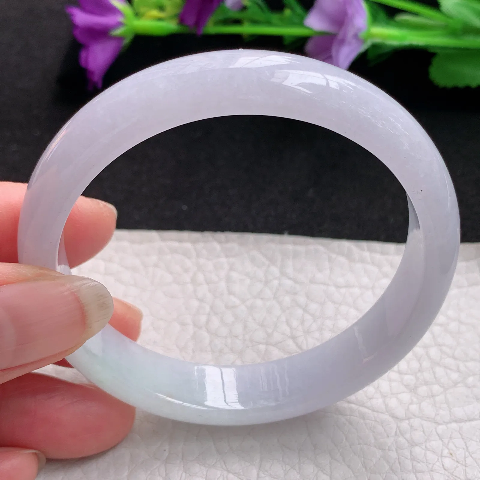 nr实拍57.5*12*7平安镯 天然缅甸翡翠淡紫宽边玉手镯 玉手环