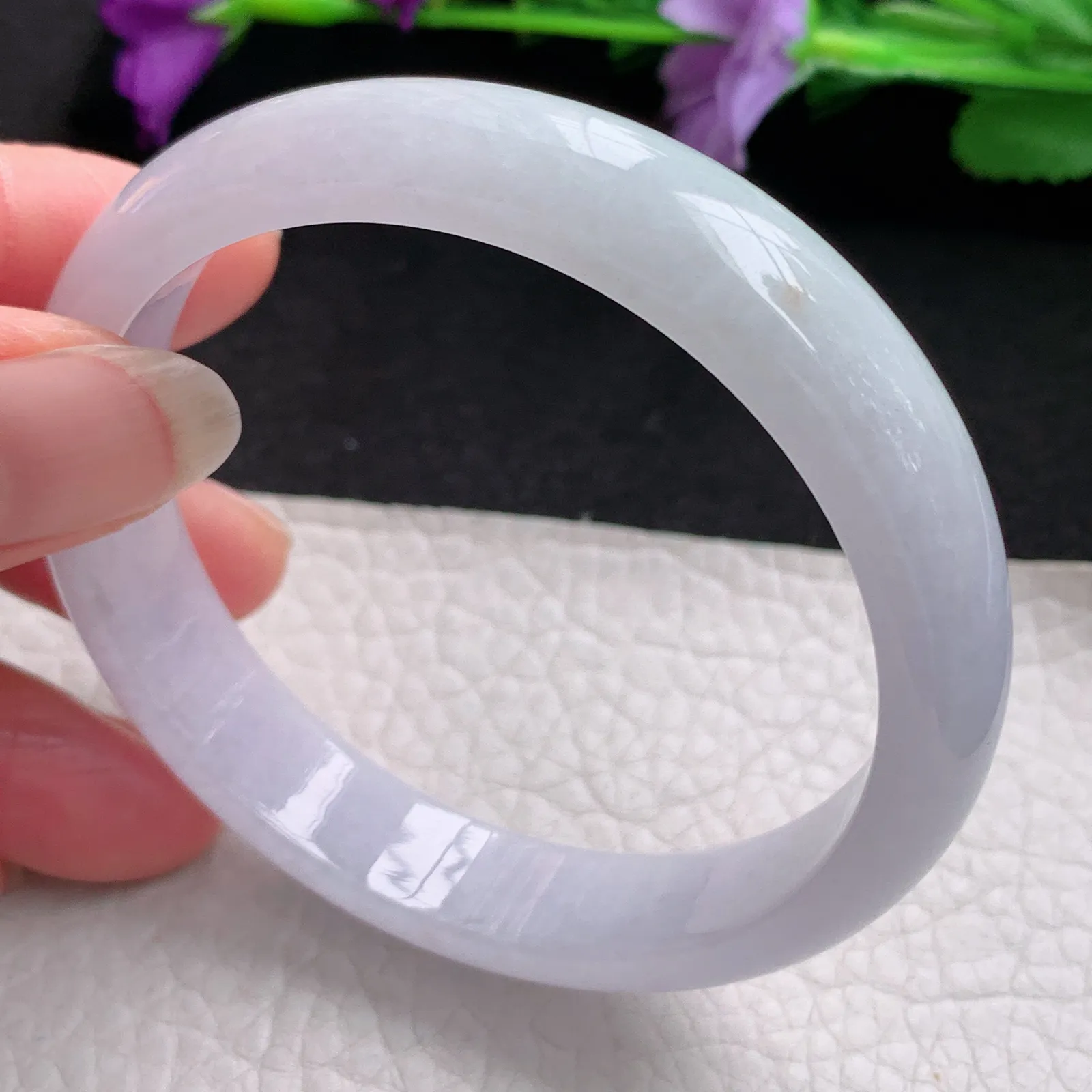 nr实拍57.5*12*7平安镯 天然缅甸翡翠淡紫宽边玉手镯 玉手环