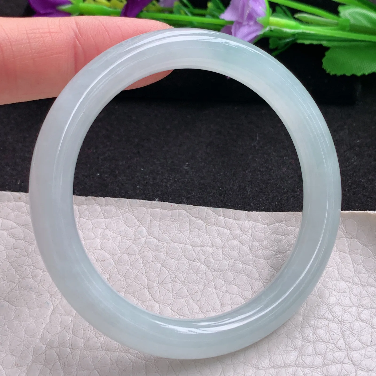 yh小圈口53.3*8.3美人镯 天然缅甸翡翠玉手镯冰纯圆条玉手环