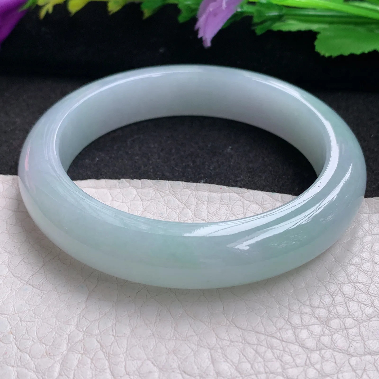 js实拍57*12.6*9平安镯 天然缅甸翡翠水绿玉手镯正圈宽边加厚镯子