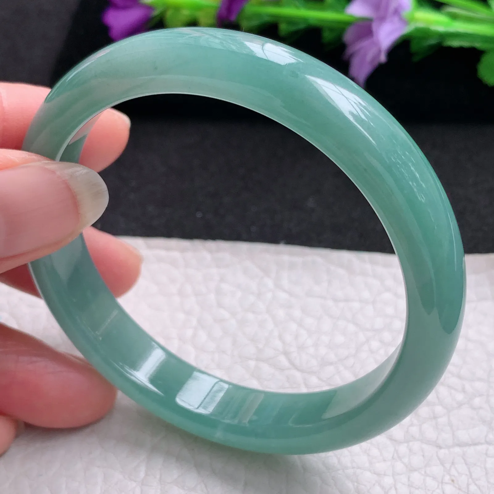 yh实拍57*11.3*7平安镯 天然翡翠冰蓝宽边玉手镯 玉手环