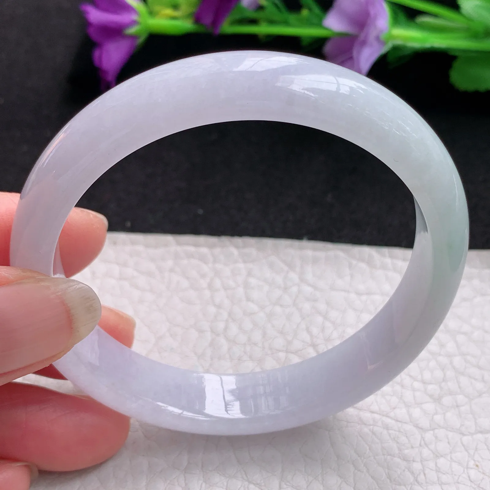 nr实拍57.5*12*7平安镯 天然缅甸翡翠淡紫宽边玉手镯 玉手环