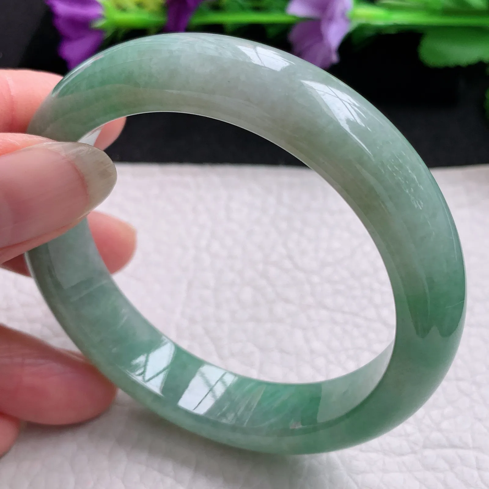 hy实拍54.6*12.8*8平安镯 天然缅甸翡翠飘绿水润宽边玉手镯 玉手环