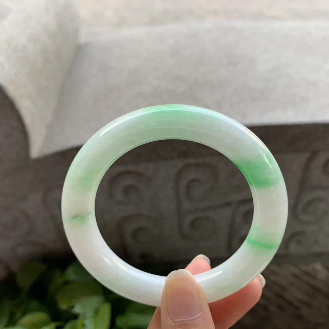 小圈口 53.4-10【飘阳绿圆条手镯】圆条53 54可戴