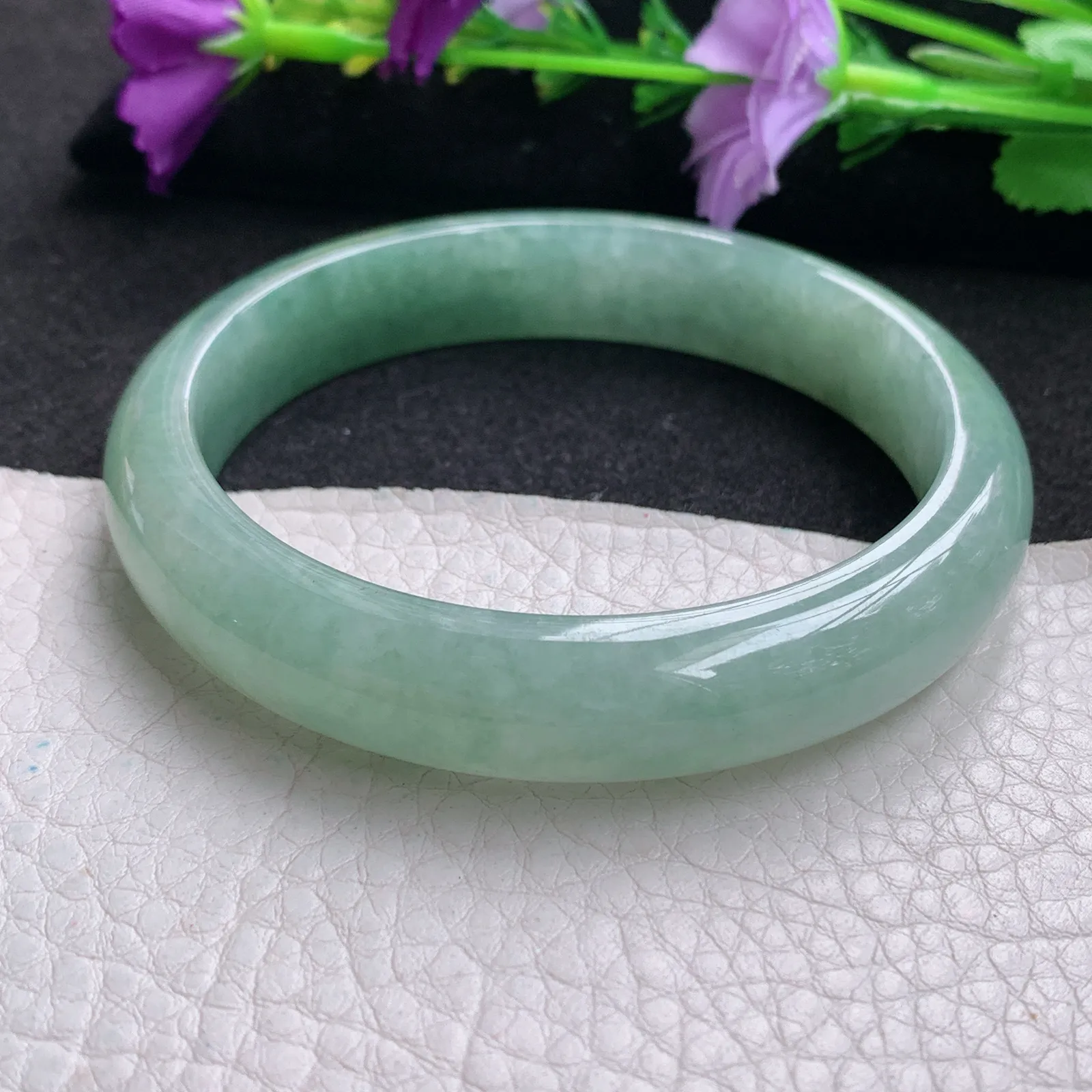 nr大圈口60*12.2*7.6平安镯 天然缅甸翡翠冰润水绿宽边玉手镯 玉手环