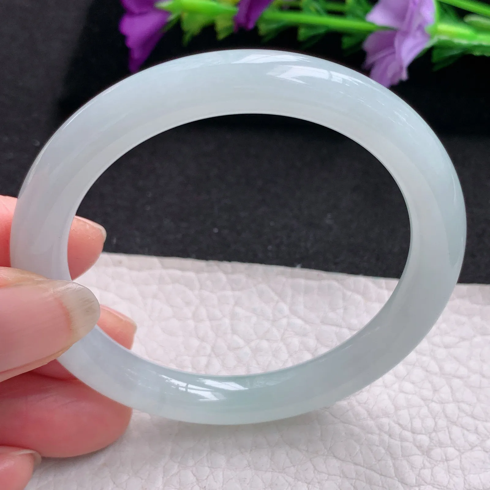 yh小圈口53.3*8.3美人镯 天然缅甸翡翠玉手镯冰纯圆条玉手环