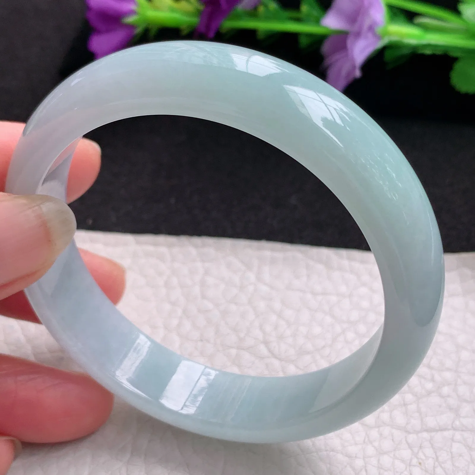 nr实拍57.5*14*7.2平安镯 天然缅甸翡翠浅绿水润宽边玉手镯 玉手环