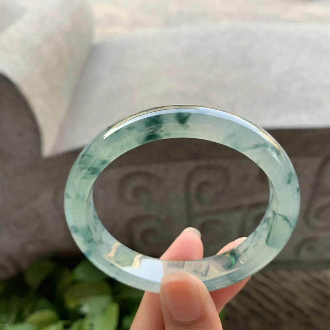 圈口55.8-50-12.4-7.7 【冰种飘花贵妃手镯】贵妃55 56可戴