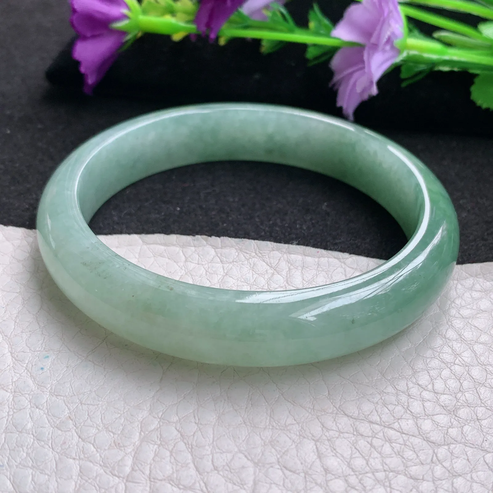 nr大圈口60*12.2*7.6平安镯 天然缅甸翡翠冰润水绿宽边玉手镯 玉手环