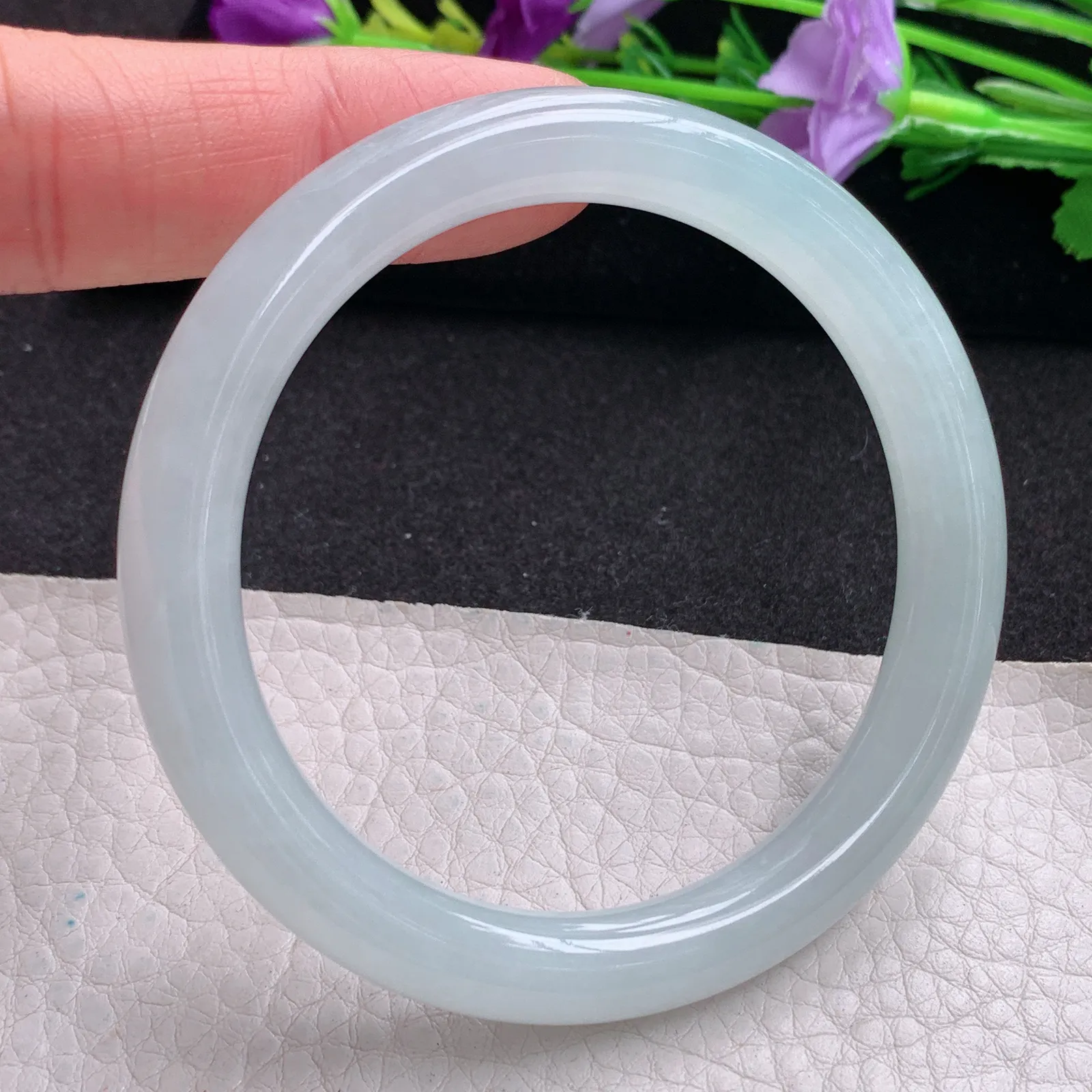 yh小圈口53.3*8.3美人镯 天然缅甸翡翠玉手镯冰纯圆条玉手环