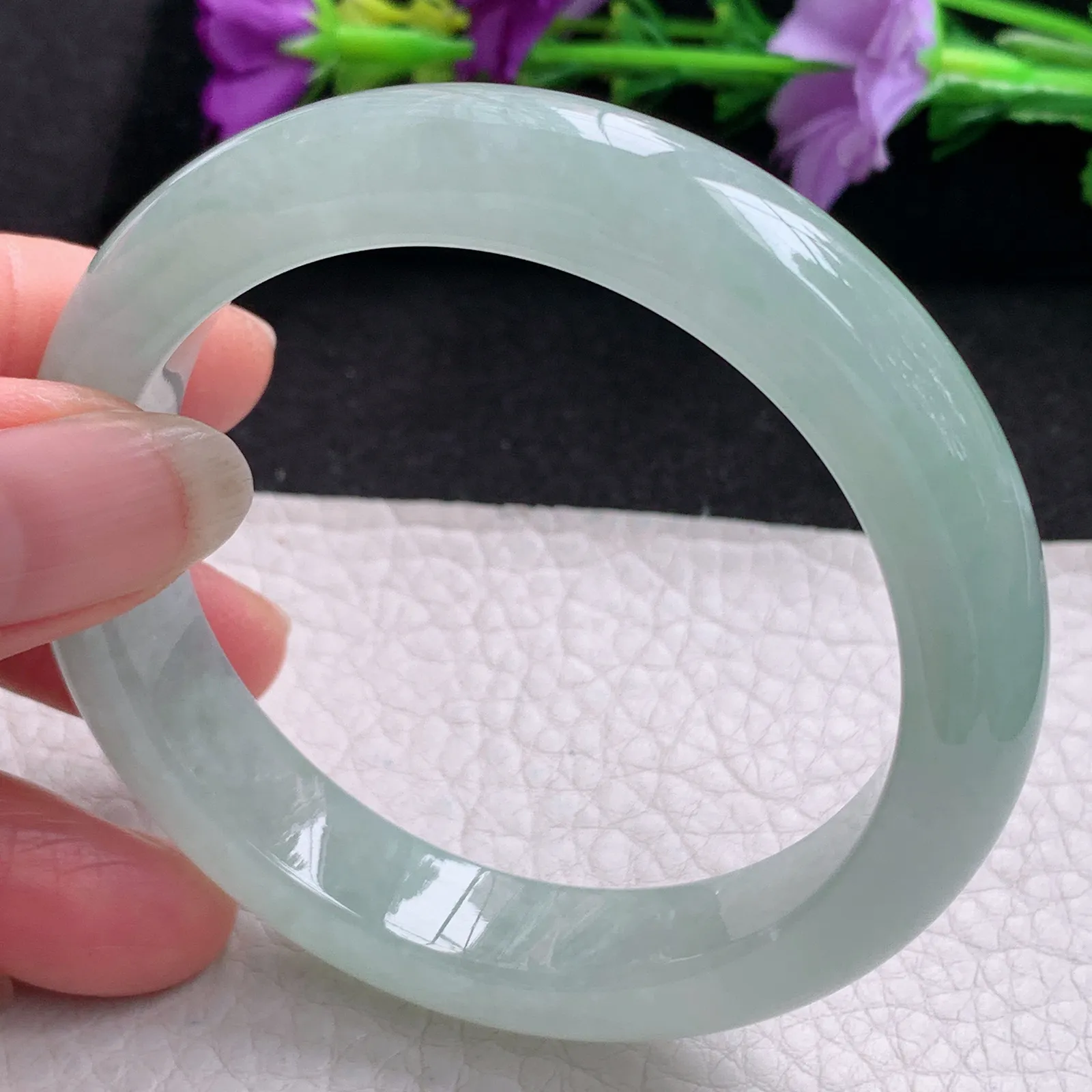 hy实拍54.5*12*8.3平安镯 天然缅甸翡翠冰晴宽边玉手镯 玉手环