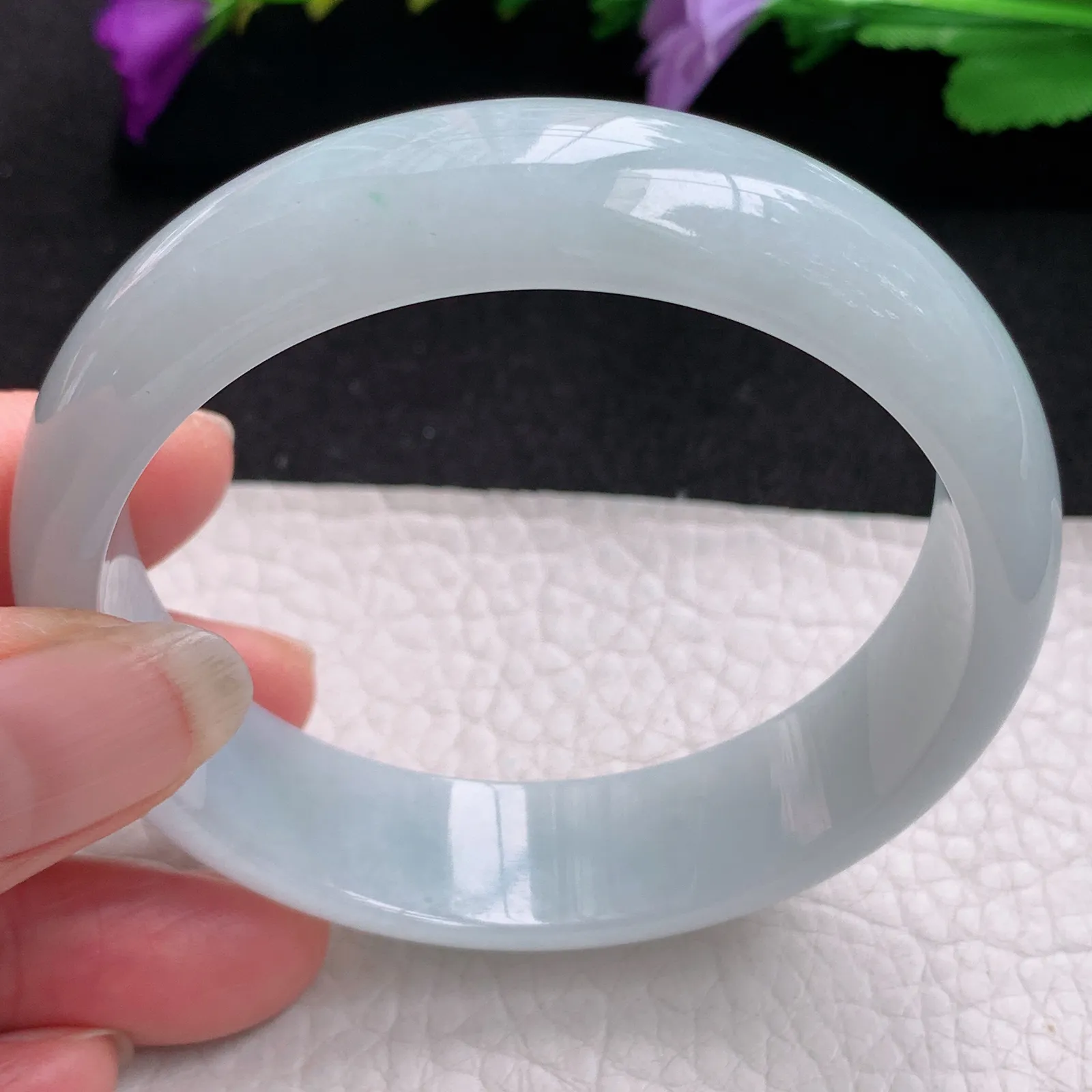 js实拍58*15.5*7轮胎镯 天然缅甸翡翠手镯白净玉手镯 宽版玉手环