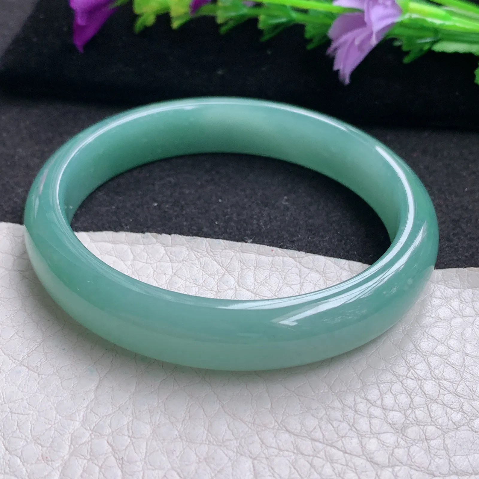 yh实拍57*11.3*7平安镯 天然翡翠冰蓝宽边玉手镯 玉手环