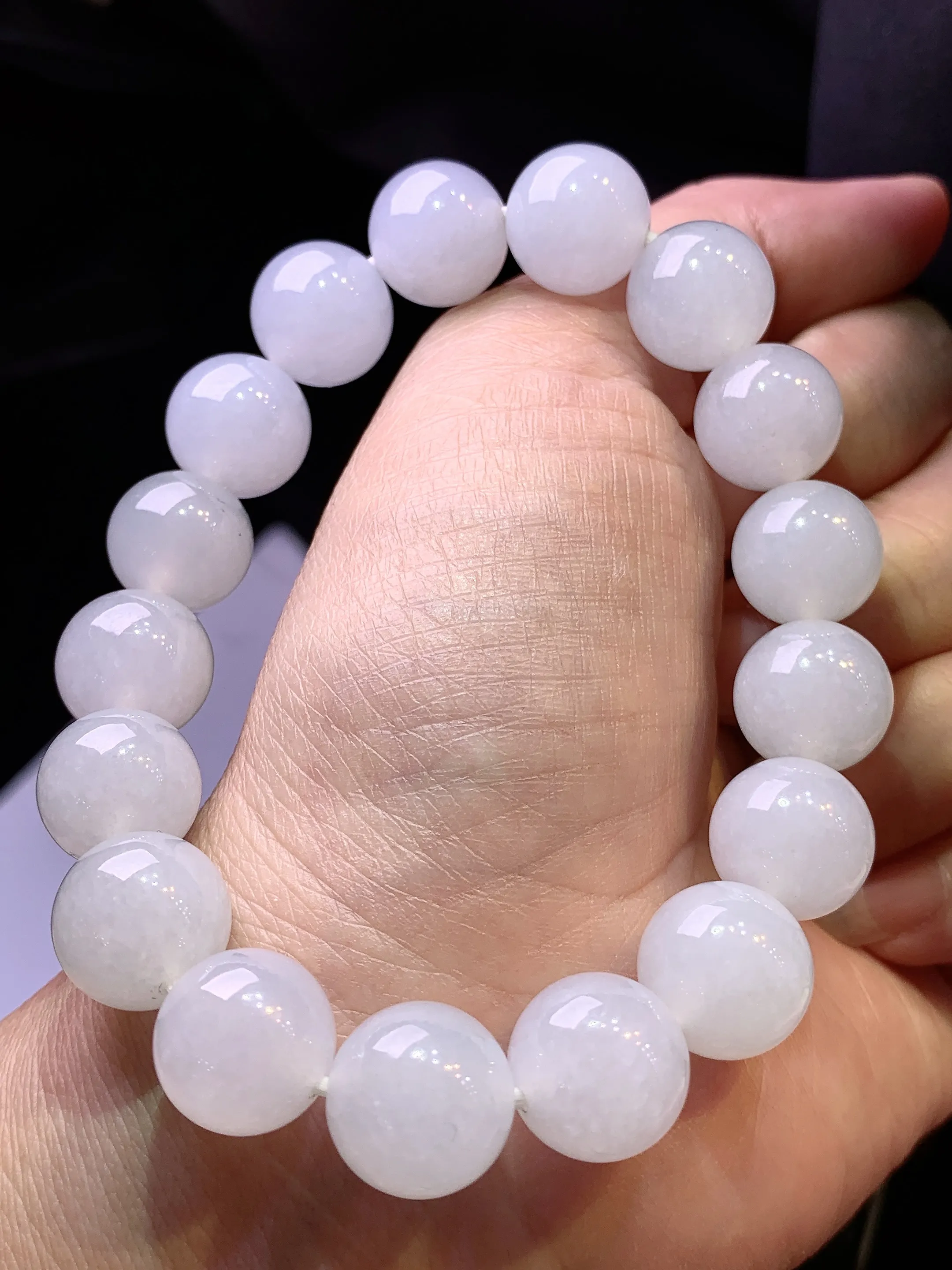 冰种圆珠手链 玉质细腻 色泽艳丽清新 整体尺寸12.3