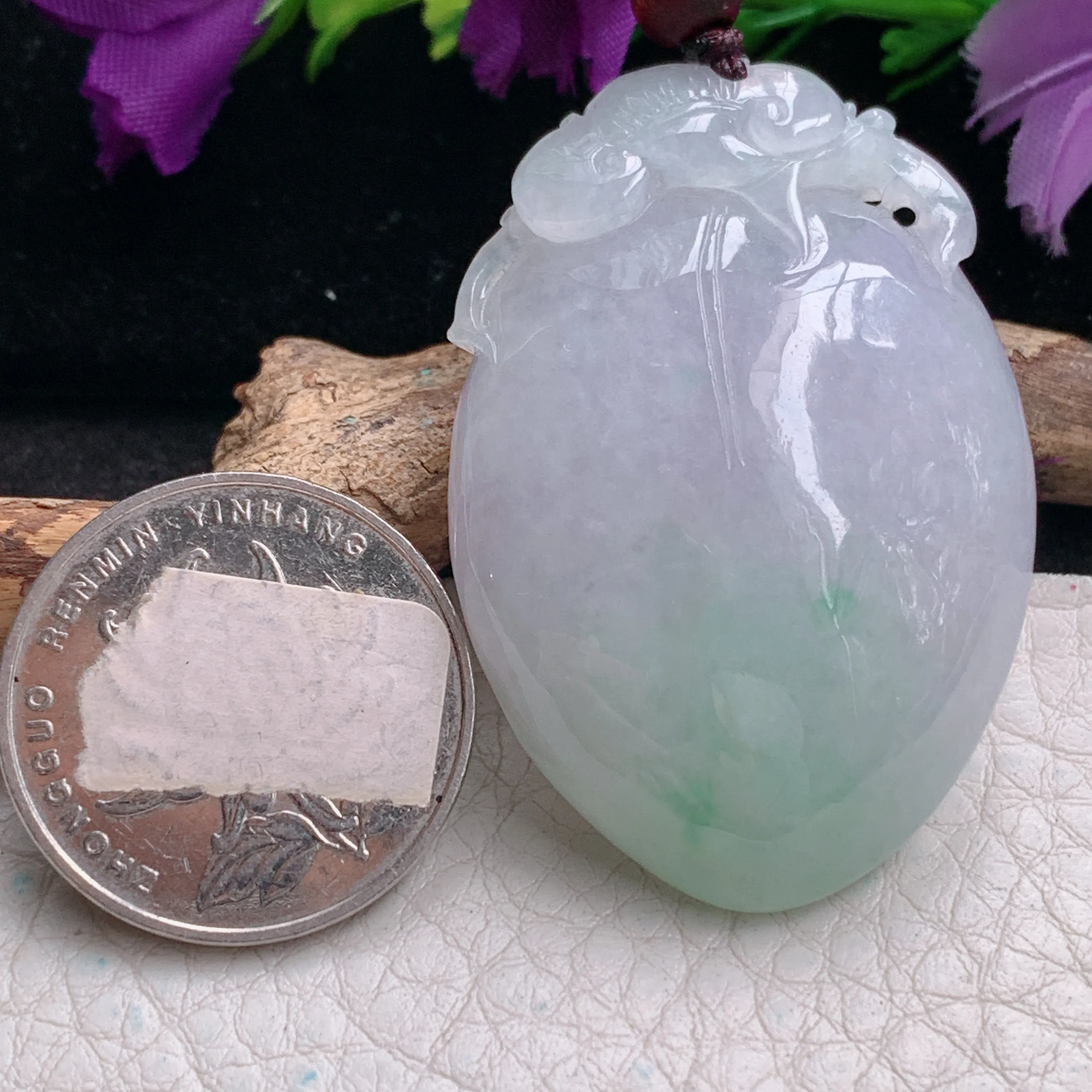 zen实拍46.5*31.5*13.2缅甸翡翠淡春彩大寿桃吊坠福寿送礼玉坠