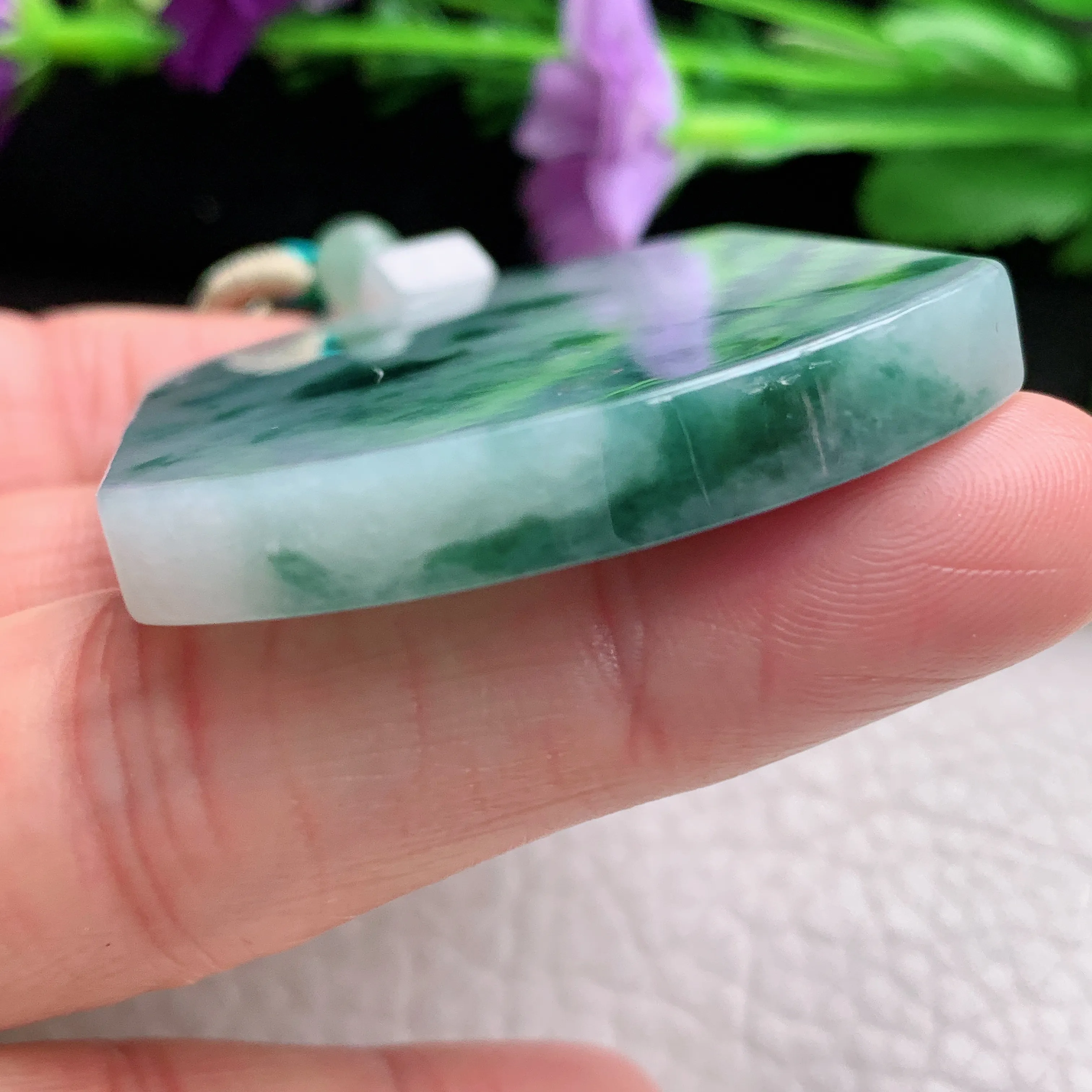 zen实拍55*41.8*6.2缅甸翡翠飘花平安无事牌吊坠 无字素牌项坠