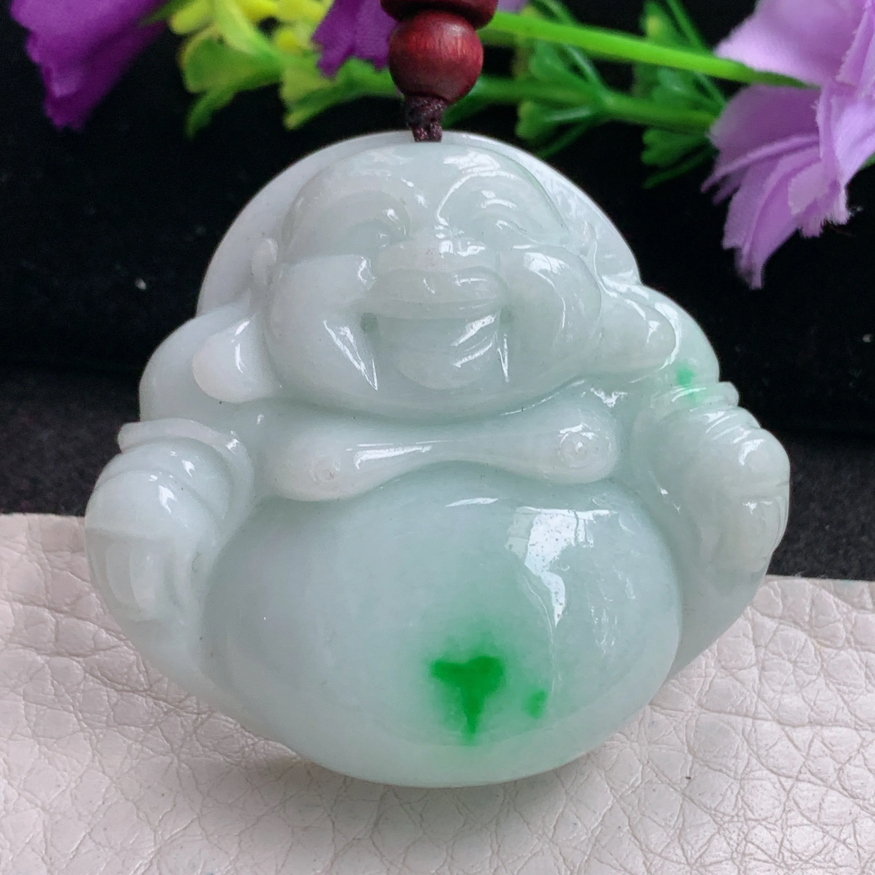 zen实拍43.3*46*12.5缅甸翡翠飘阳绿佛公吊坠