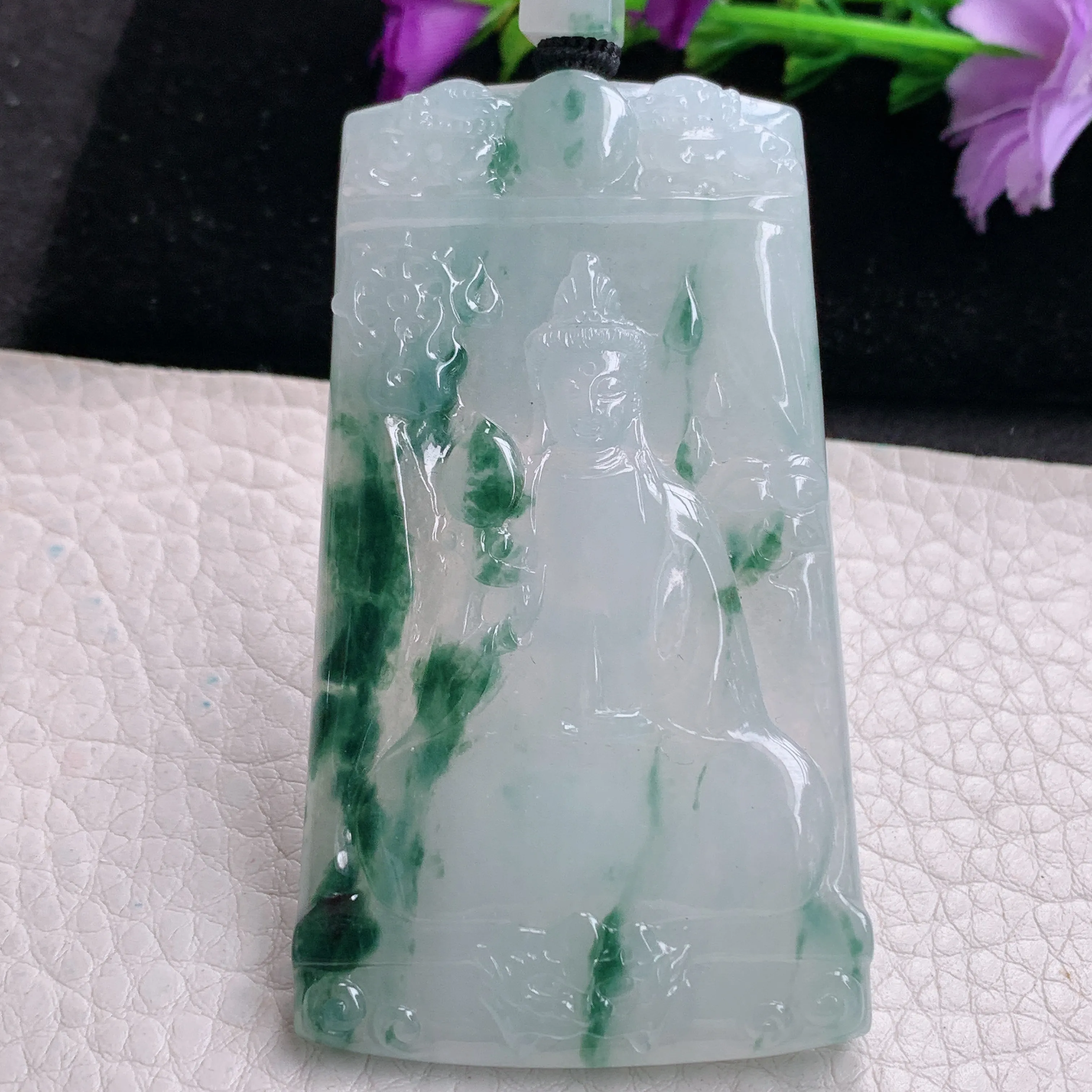 csy实拍71*40*6.6缅甸翡翠冰飘花素衣观音吊坠 坐莲观音菩萨